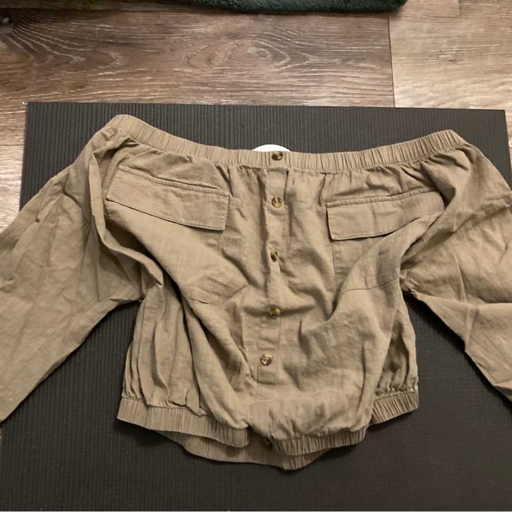 Off-Shoulder Button-Up Blouse